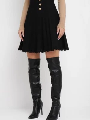 Czarna Rozkloszowana Spódnica Mini z Plisowaniem Nigvala