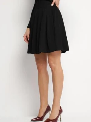 Czarna Rozkloszowana Spódnica w Stylu Preppy z Wiskozą z Plisami i Gumką w Talii Ilinia sophyline