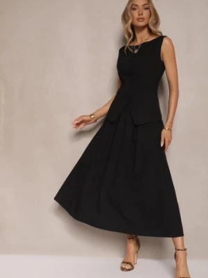 Czarna Rozkloszowana Spódnica z Bawełną High Waist Katavira