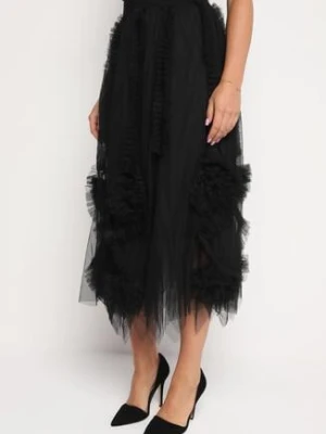 Czarna Rozkloszowana Spódnica z Transparentnej Tkaniny Ozdobiona Falbanką Ninafri elsa.m by may