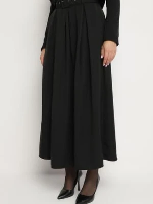 Czarna Rozkloszowana Spódnica z Wiskozą z Gumką w Talii i Dodatkowym Paskiem Marialle lily rose