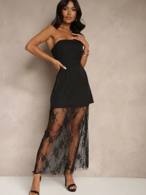 Czarna Rozkloszowana Sukienka Bez Rękawów Zdobiona Koronkową Podszewką Filesse allyson