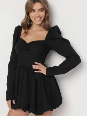 Czarna Rozkloszowana Sukienka Bombka z Wiązaniem na Plecach Poltewin allyson