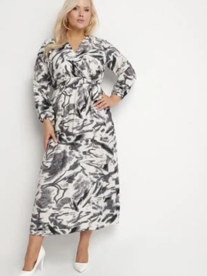 Czarna Rozkloszowana Sukienka Kopertowa z Wiskozą w Abstrakcyjny Wzór Dleffia christy