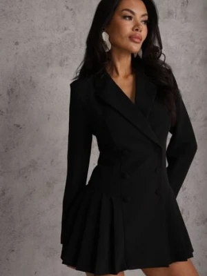Czarna Rozkloszowana Sukienka Marynarka VICES z Usztywnianymi Ramionami Ilarita