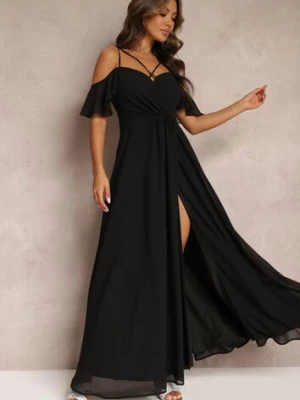 Czarna Rozkloszowana Sukienka Maxi o Kopertowym Fasonie na Cienkich Ramiączkach Burwena vices