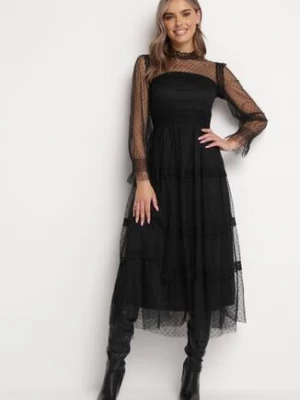 Czarna Rozkloszowana Sukienka Maxi z Koronką Jorissa elsa.m by may