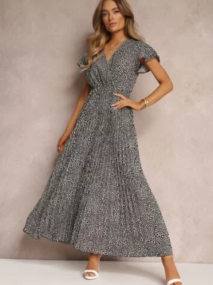 Czarna Rozkloszowana Sukienka Maxi z Plisowanym Dołem i Gumką w Pasie Horia