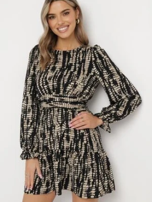 Czarna Rozkloszowana Sukienka Mini z Falbanką Teilard retro & icone