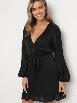 Czarna Rozkloszowana Sukienka Mini z Gumką w Pasie Gaiame