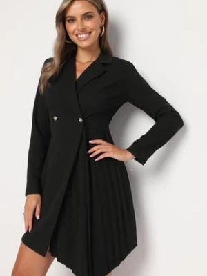 Czarna Rozkloszowana Sukienka Mini z Kopertową Górą i Plisami na Dole Lontasa allyson