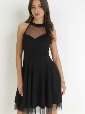 Czarna Rozkloszowana Sukienka Mini z Siateczką Philippina fashion station