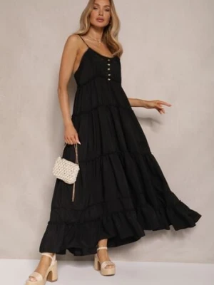 Czarna Rozkloszowana Sukienka na Cienkich Ramiączkach z Wiskozy i Bawełny Mimilia elsa.m by may