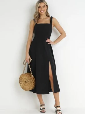 Czarna Rozkloszowana Sukienka na Ramiączkach Olypha rosa