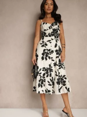 Czarna Rozkloszowana Sukienka na Ramiączkach z Ażurowej Tkaniny z Bawełny Nitira rosa