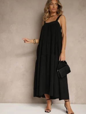 Czarna Rozkloszowana Sukienka Ozdobiona Wiązaniem na Plecach Saviande lovery