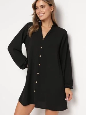 Czarna Rozkloszowana Sukienka Pudełkowa z Ozdobnymi Guzikami Alcionete j studio