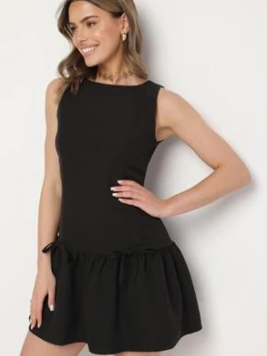 Czarna Rozkloszowana Sukienka Vices Bez Rękawów z Obniżonym Stanem i Kokardkami Folinesa