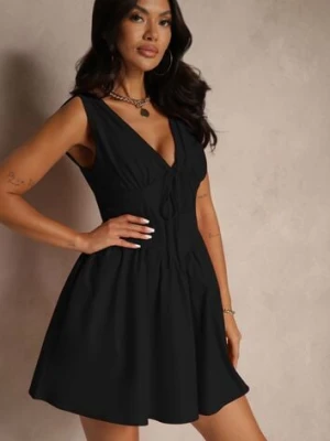 Czarna Rozkloszowana Sukienka Vices Bez Rękawów Zdobiona Kokardką Folawenna