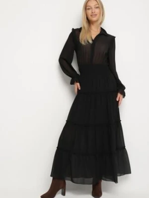 Czarna Rozkloszowana Sukienka VICES Koszulowa w Stylu Retro Aravite