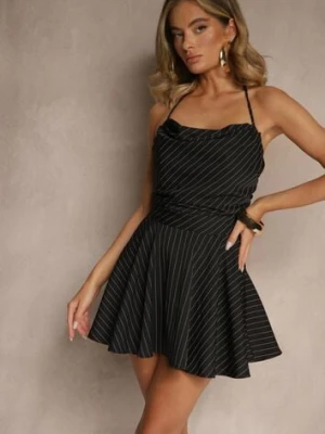 Czarna Rozkloszowana Sukienka Vices ze Wzorem Pasków Fenitia