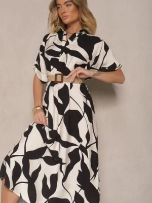 Czarna Rozkloszowana Sukienka w Abstrakcyjny Wzór z Bawełną Telianiela h&s