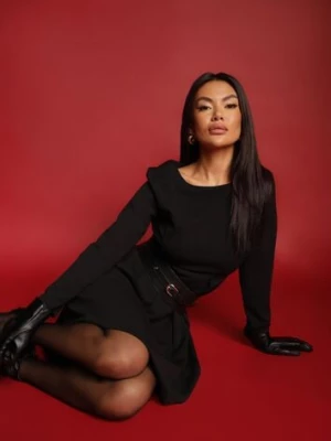 Czarna Rozkloszowana Sukienka w Eleganckim Stylu Temilissa lovery