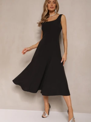 Czarna Rozkloszowana Sukienka w Klasycznym Stylu Deslene New Collection