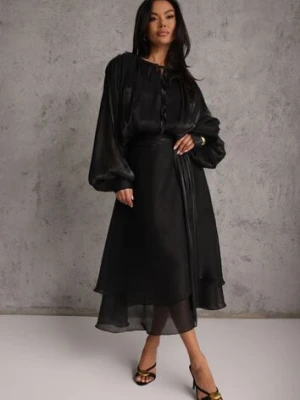 Czarna Rozkloszowana Sukienka Wieczorowa z Szyfonowej Tkaniny Amanna elsa.m by may