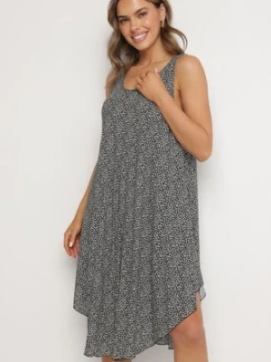Czarna Rozkloszowana Sukienka z Bawełny w Abstrakcyjny Wzór Ronive defox