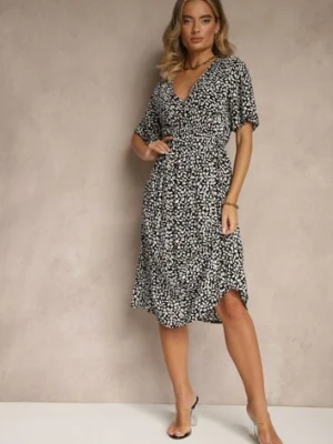 Czarna Rozkloszowana Sukienka z Bawełny Zdobiona Kwiatowym Printem Arirelle defox