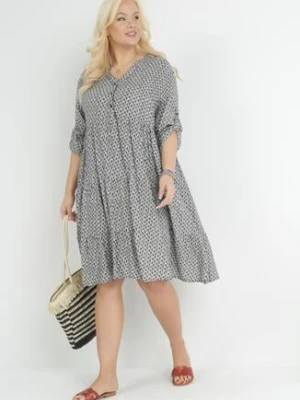 Czarna Rozkloszowana Sukienka z Falbanką i Podwijanymi Rękawami Arilanie christy