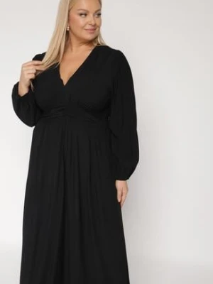 Czarna Rozkloszowana Sukienka z Marszczeniem i Gumką w Pasie Fedorna retro & icone