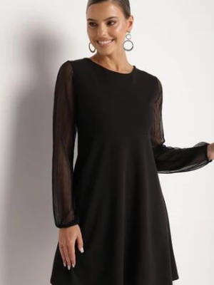 Czarna Rozkloszowana Sukienka z Przezroczystymi Rękawami Ilirya lovery