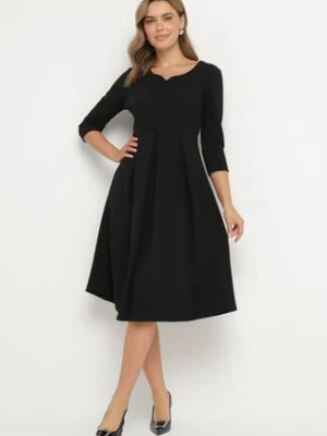 Czarna Rozkloszowana Sukienka z Rękawem 3/4 Nomiel lovery