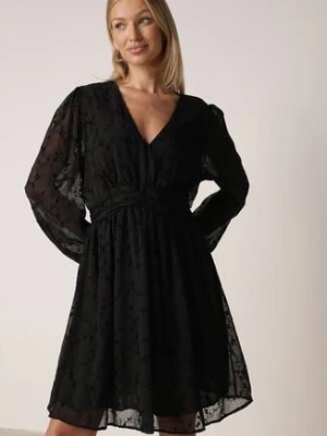 Czarna Rozkloszowana Sukienka z Siateczki z Kwiatowym Wzorem Vidnessa retro & icone