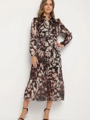 Czarna Rozkloszowana Sukienka z Wiązanym Paskiem i Metaliczną Nicią Nalirina lovery