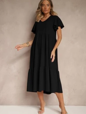 Czarna Rozkloszowana Sukienka z Wiskozą w Casualowym Stylu Filarenna ann gissy