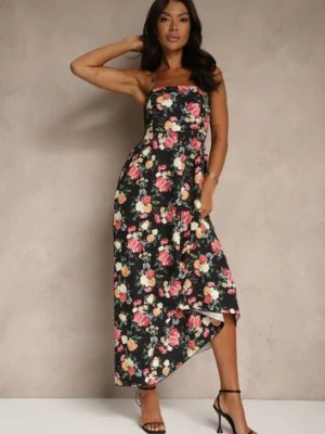Czarna Rozkloszowana Sukienka z Wiskozą w Kwiatowy Wzór Nalivie ann gissy