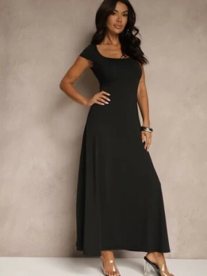 Czarna Rozkloszowana Sukienka z Wiskozą z Kwadratowym Dekoltem Nalorina by swan