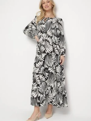 Czarna Rozkloszowana Sukienka z Wiskozą Zdobiona Abstrakcyjnym Wzorem Ivelavia rosa