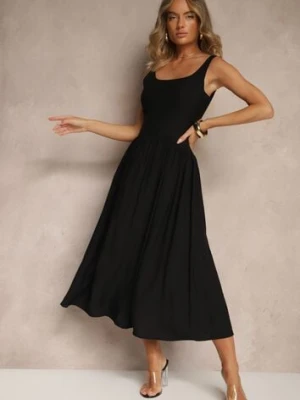 Czarna Rozkloszowana Sukienka z Wiskozy Milunisa lovery