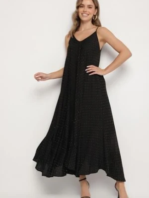 Czarna Rozkloszowana Sukienka z Wiskozy z Cyrkoniami Ellitana cflo