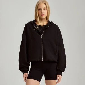 Zdjęcie produktu Czarna rozpinana bluza bombka z kapturem House