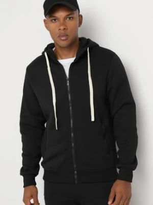 Czarna Rozpinana Bluza z Bawełną i Kapturem Corilena