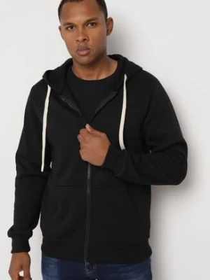 Czarna Rozpinana Bluza z Bawełną i Kapturem i Ozdobnymi Sznurkami Bialise