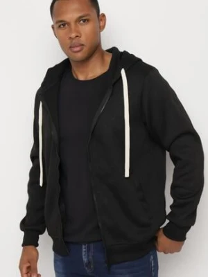 Czarna Rozpinana Bluza z Bawełną Kapturem i Ściągaczami Corira