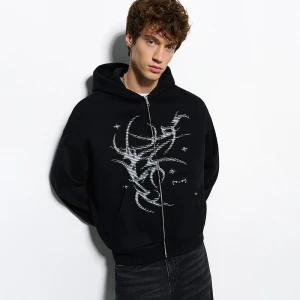 Czarna rozpinana bluza z kapturem i motywem tribal House