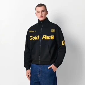 Czarna rozpinana bluza ze stójką i żółtymi napisami House