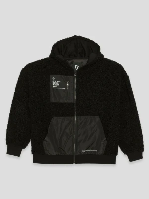 Czarna rozpinana bluza ze sztucznego baranka z kapturem Reporter